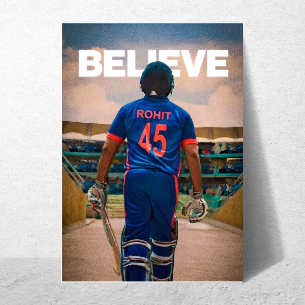 Cricketer Rohit Sharma Poster Cricket Players Motivational Poster, Players Photo posters For wall decor, room decoration home bedroom living room Paintings Boys & Girls Hostel Photos Frame | Frames | Framed