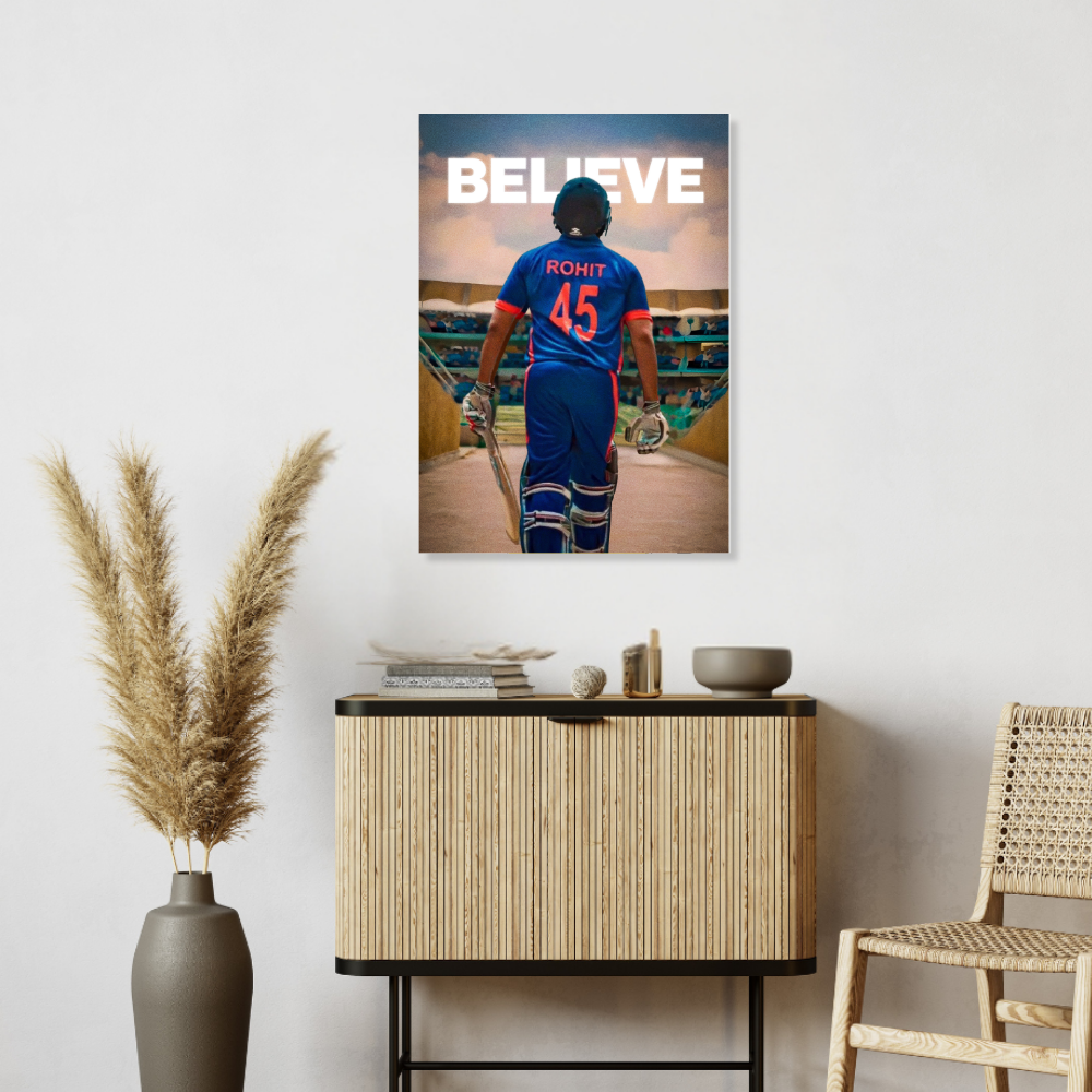 Cricketer Rohit Sharma Poster Cricket Players Motivational Poster, Players Photo posters For wall decor, room decoration home bedroom living room Paintings Boys & Girls Hostel Photos Frame | Frames | Framed