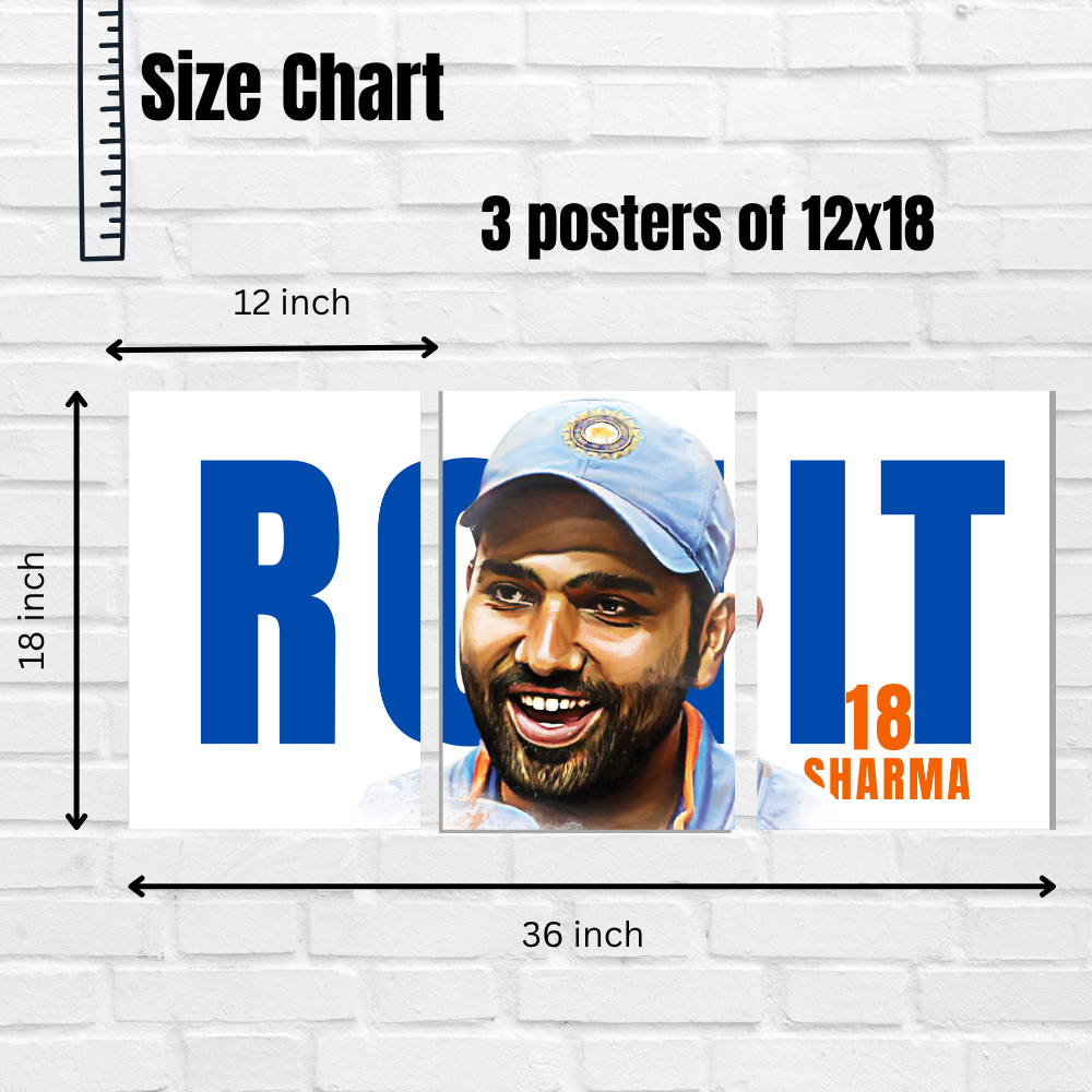 Rohit Sharma 3-Piece Poster | Indian Cricket Captain Wall Art