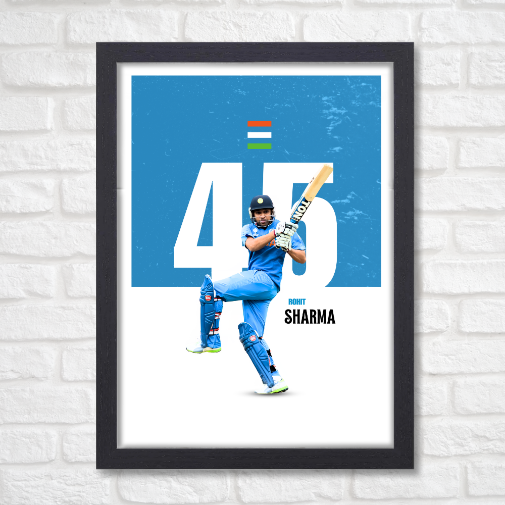 Cricketer Rohit Sharma Poster Frame Cricket Players Virat Kohli Motivational Posters Framed, Players Photo posters For wall decor, room decoration home bedroom living room Paintings Hostel For Cricket Fans Photo Frames