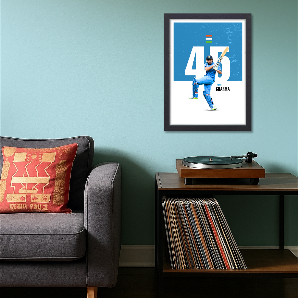 Cricketer Rohit Sharma Poster Frame Cricket Players Virat Kohli Motivational Posters Framed, Players Photo posters For wall decor, room decoration home bedroom living room Paintings Hostel For Cricket Fans Photo Frames