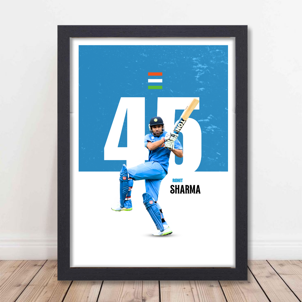 Cricketer Rohit Sharma Poster Frame Cricket Players Virat Kohli Motivational Posters Framed, Players Photo posters For wall decor, room decoration home bedroom living room Paintings Hostel For Cricket Fans Photo Frames