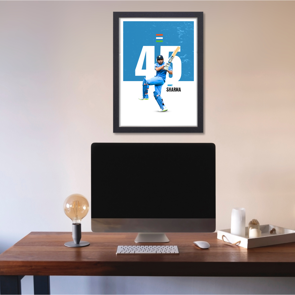 Cricketer Rohit Sharma Poster Frame Cricket Players Virat Kohli Motivational Posters Framed, Players Photo posters For wall decor, room decoration home bedroom living room Paintings Hostel For Cricket Fans Photo Frames