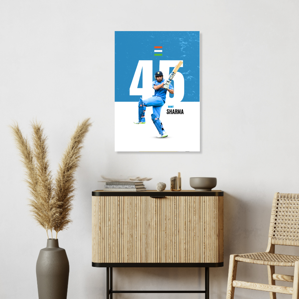 Cricketer Rohit Sharma Poster Frame Cricket Players Virat Kohli Motivational Posters Framed, Players Photo posters For wall decor, room decoration home bedroom living room Paintings Hostel For Cricket Fans Photo Frames