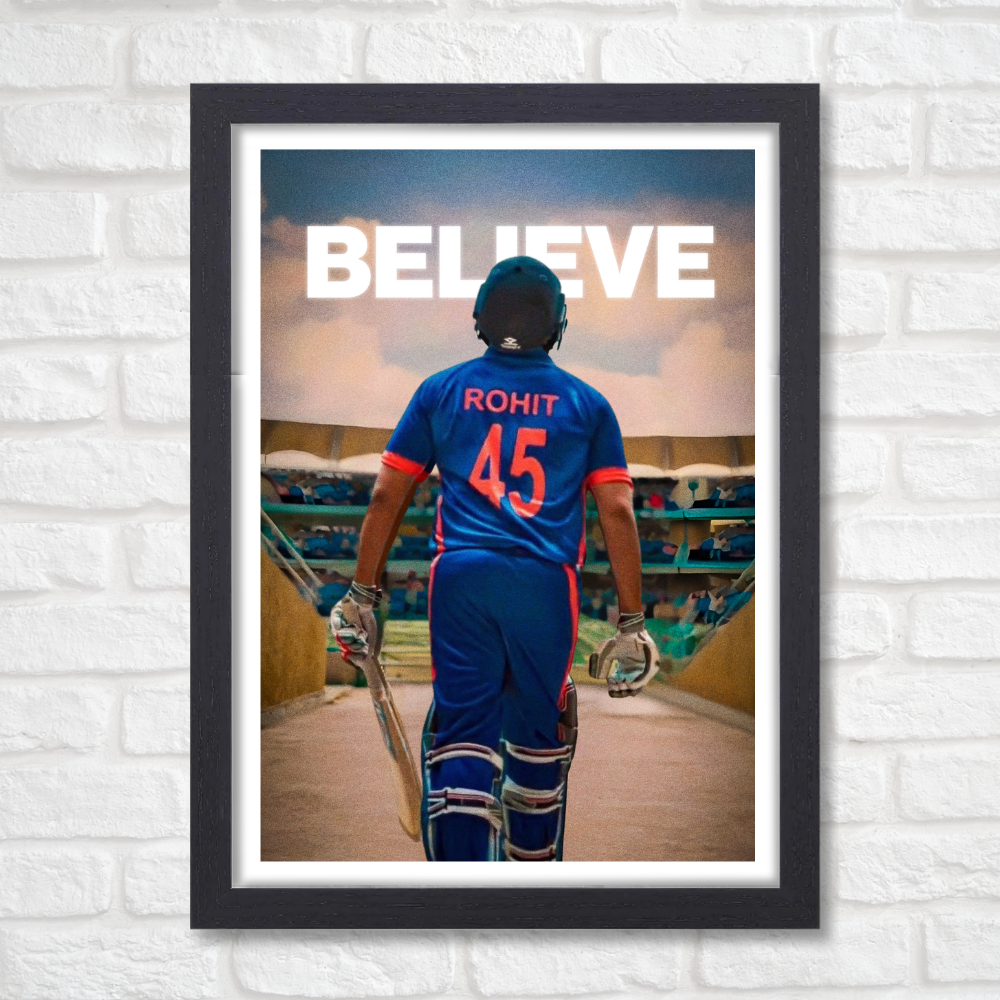 Cricketer Rohit Sharma Poster Cricket Players Motivational Poster, Players Photo posters For wall decor, room decoration home bedroom living room Paintings Boys & Girls Hostel Photos Frame | Frames | Framed