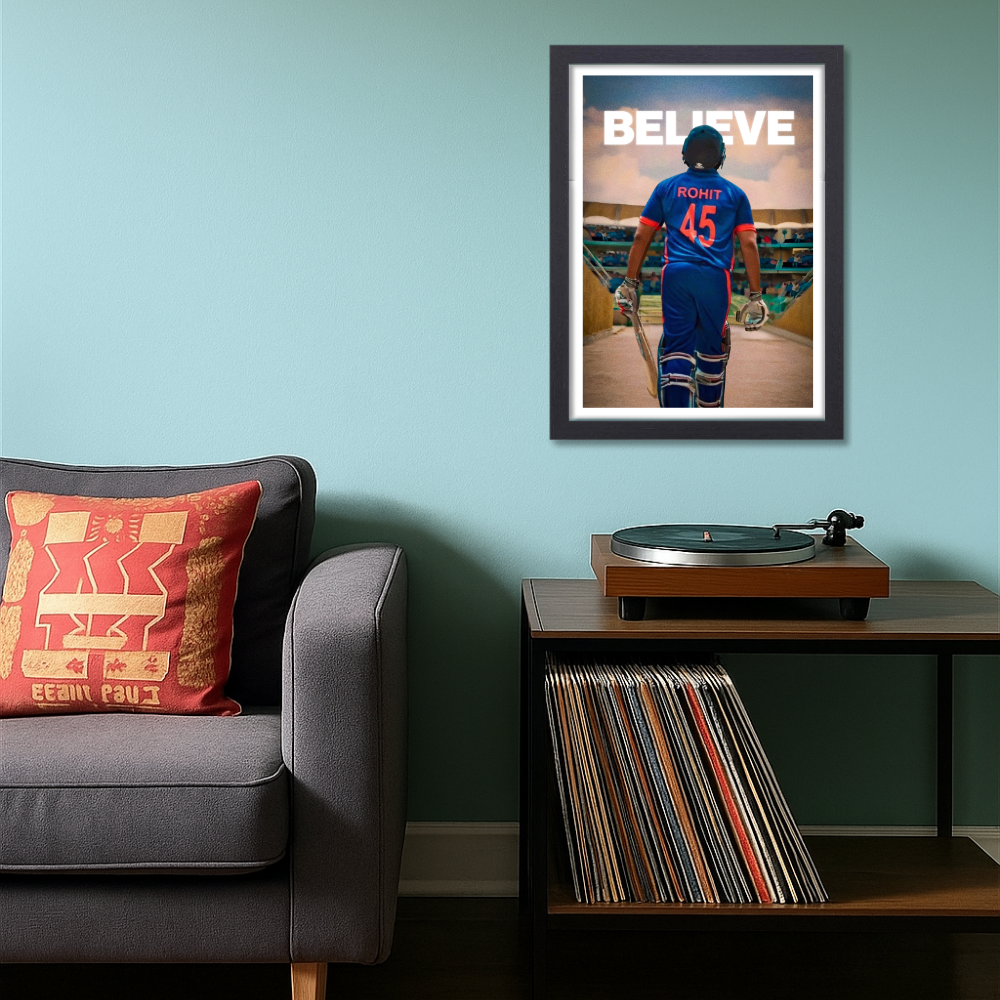 Cricketer Rohit Sharma Poster Cricket Players Motivational Poster, Players Photo posters For wall decor, room decoration home bedroom living room Paintings Boys & Girls Hostel Photos Frame | Frames | Framed