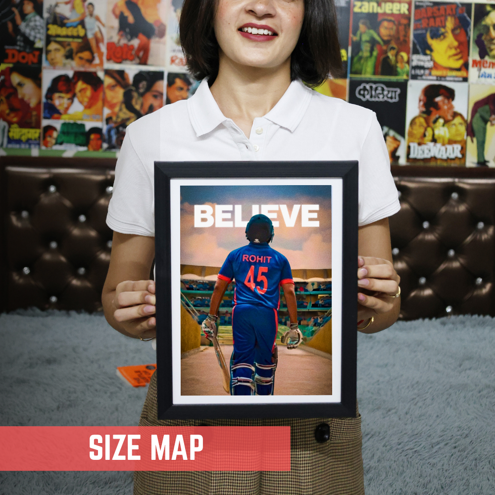 Cricketer Rohit Sharma Poster Cricket Players Motivational Poster, Players Photo posters For wall decor, room decoration home bedroom living room Paintings Boys & Girls Hostel Photos Frame | Frames | Framed