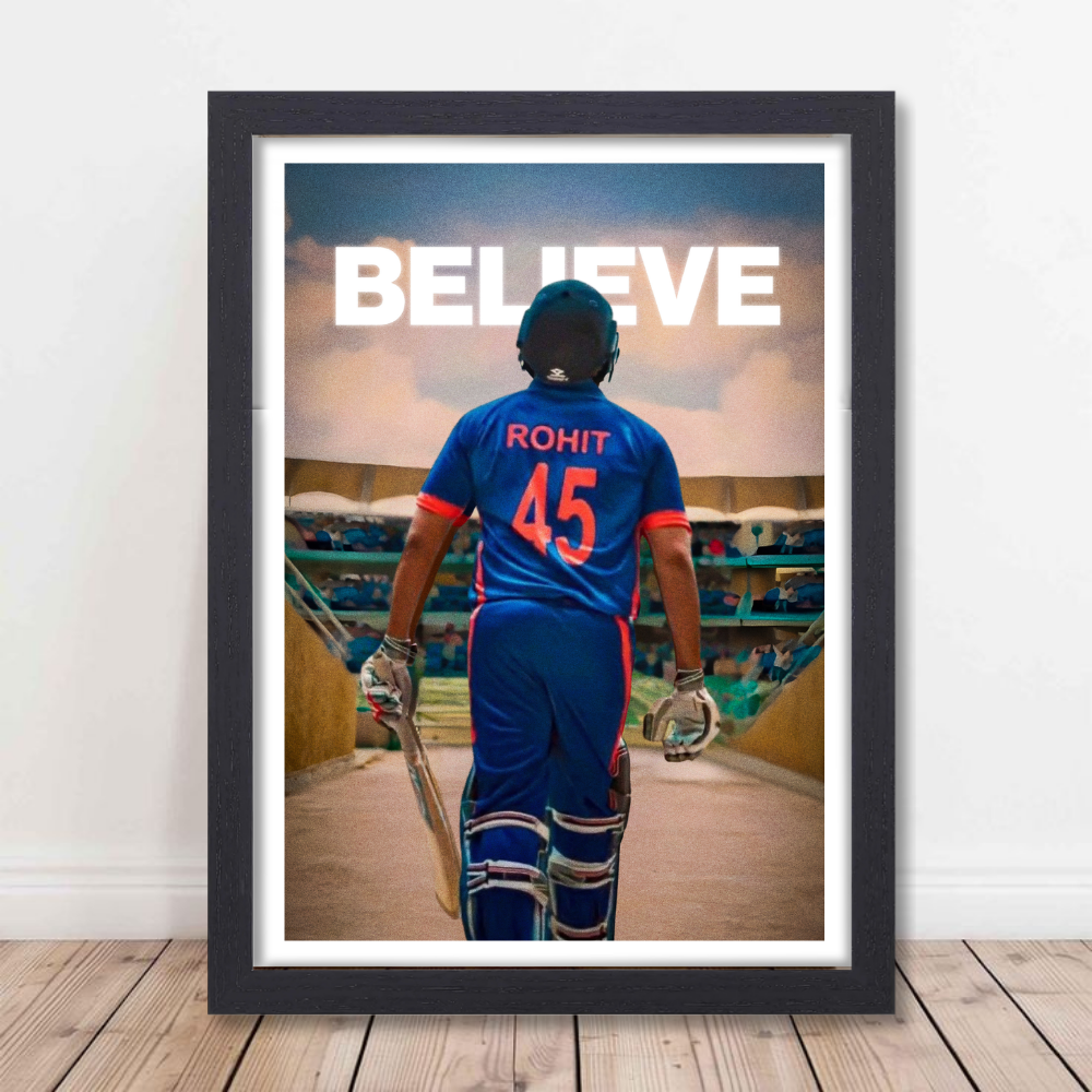 Cricketer Rohit Sharma Poster Cricket Players Motivational Poster, Players Photo posters For wall decor, room decoration home bedroom living room Paintings Boys & Girls Hostel Photos Frame | Frames | Framed