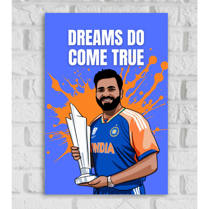 Rohit Sharma Indian Cricketer Cricketer Sports Player Cricket World Cup T20 IPL Blue Color Matte Finish Wall Decor Posters Frame