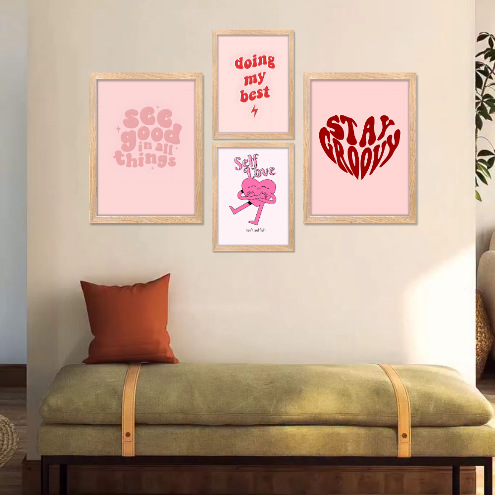 Good Hope Set of 4 Aesthetic Wall Posters for Girls  Aesthetic Framed Posters 12x18 & 10x13 Inch Framed Combo for Kitchen, Living Room, or Kids Room Home Decoration, Living Room, Bedroom, hall, and Office Wall Decoration Classic Aesthetic Decor