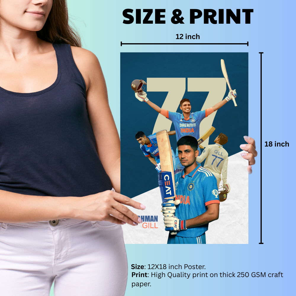 Shubhman Gill Fram Shubhman Gill Poster, Indian Cricketers Photo Frame, Motivational Quote Framed poster inspiration, sports room decoration,