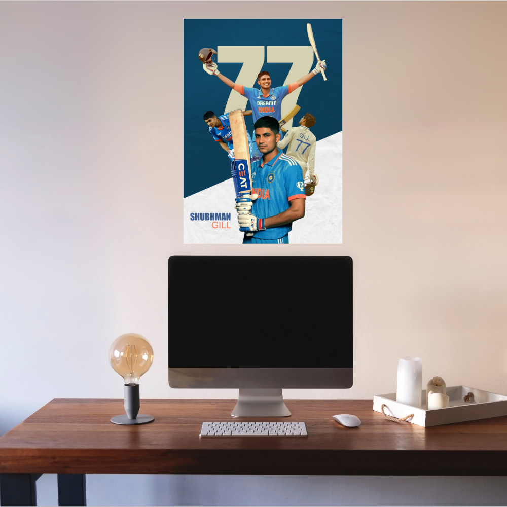 Shubhman Gill Fram Shubhman Gill Poster, Indian Cricketers Photo Frame, Motivational Quote Framed poster inspiration, sports room decoration,
