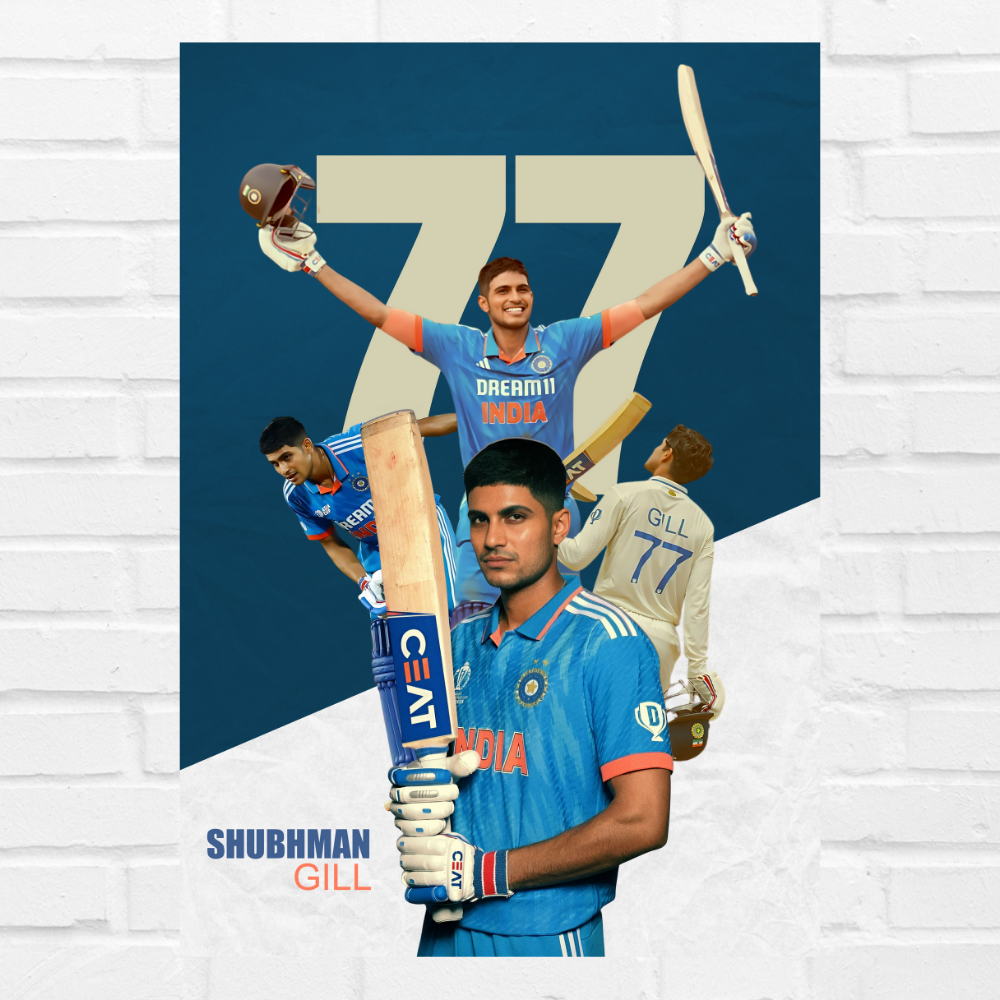 Shubhman Gill Fram Shubhman Gill Poster, Indian Cricketers Photo Frame, Motivational Quote Framed poster inspiration, sports room decoration,