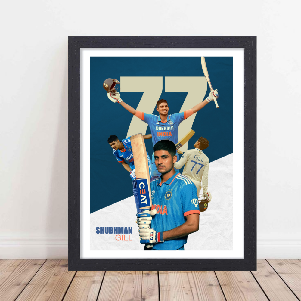 Shubhman Gill Fram Shubhman Gill Poster, Indian Cricketers Photo Frame, Motivational Quote Framed poster inspiration, sports room decoration,