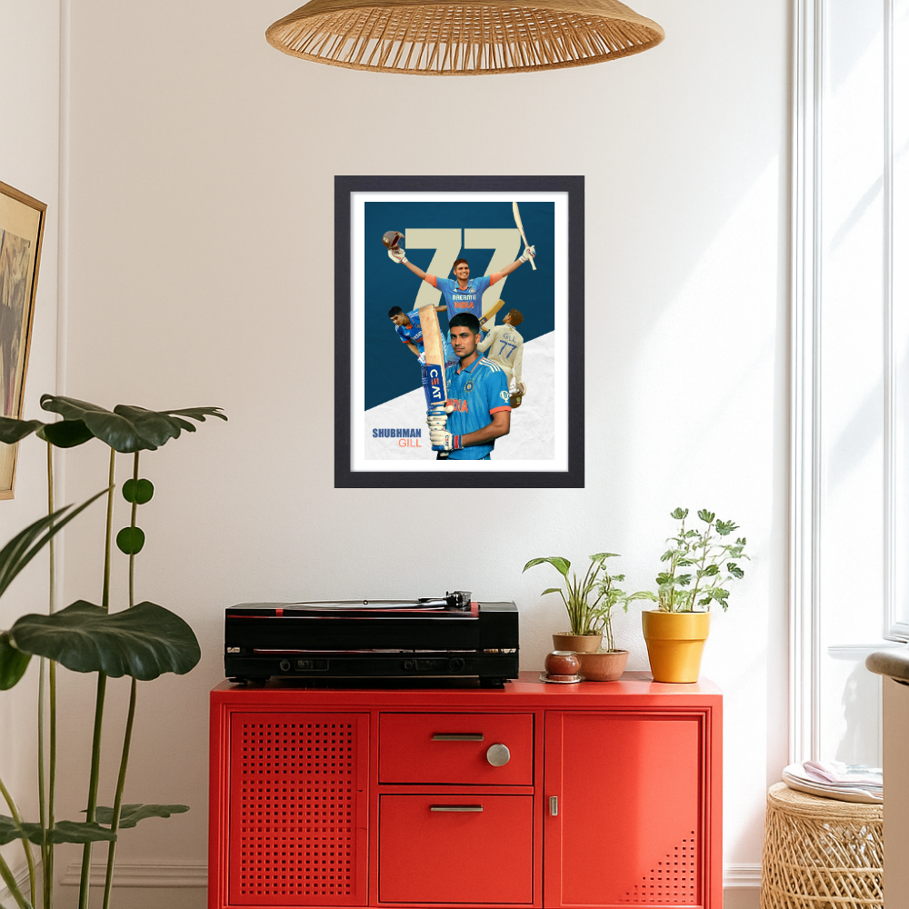 Shubhman Gill Fram Shubhman Gill Poster, Indian Cricketers Photo Frame, Motivational Quote Framed poster inspiration, sports room decoration,