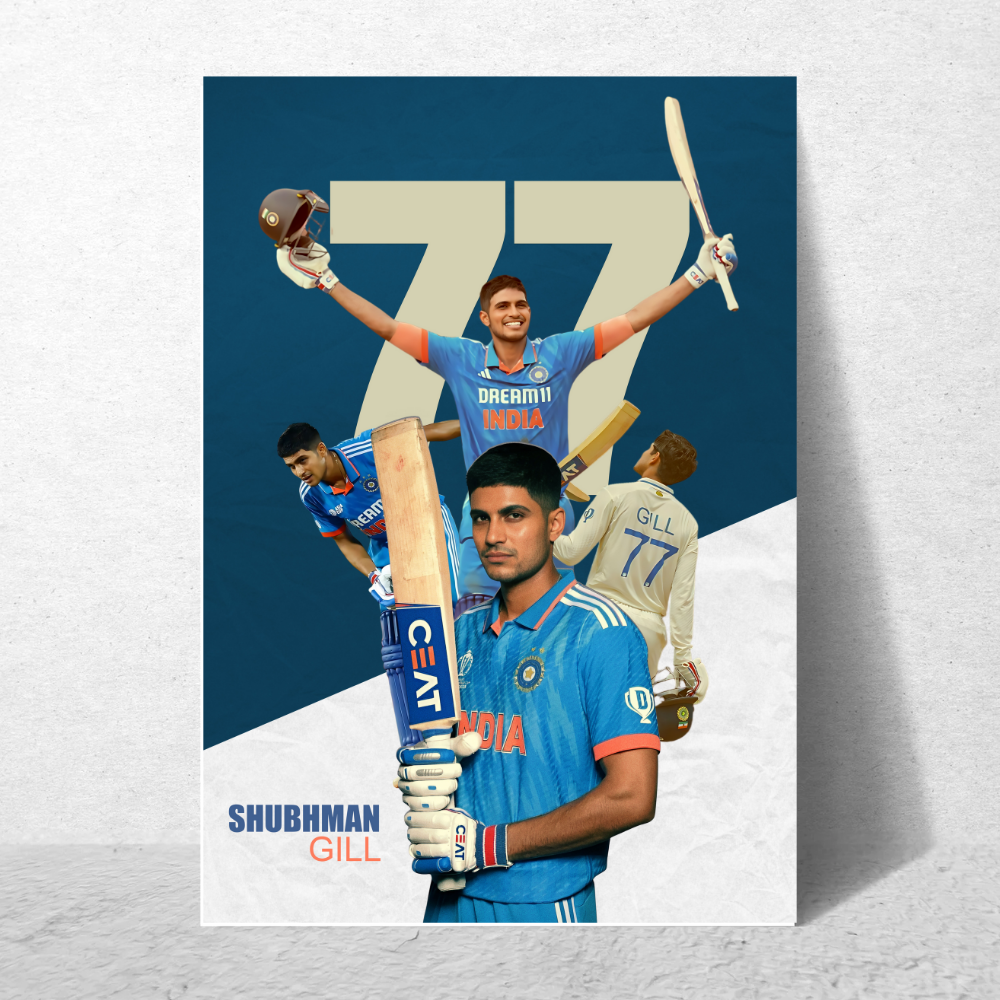 Shubhman Gill Fram Shubhman Gill Poster, Indian Cricketers Photo Frame, Motivational Quote Framed poster inspiration, sports room decoration,