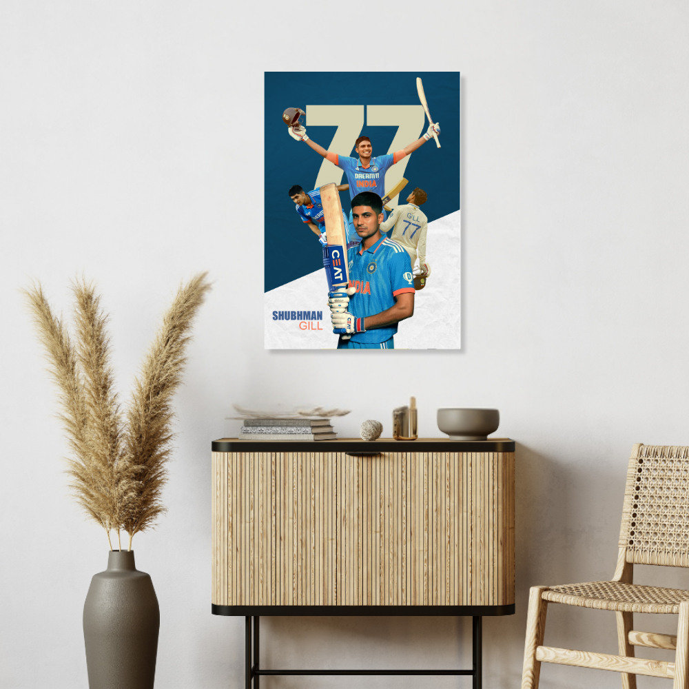 Shubhman Gill Fram Shubhman Gill Poster, Indian Cricketers Photo Frame, Motivational Quote Framed poster inspiration, sports room decoration,