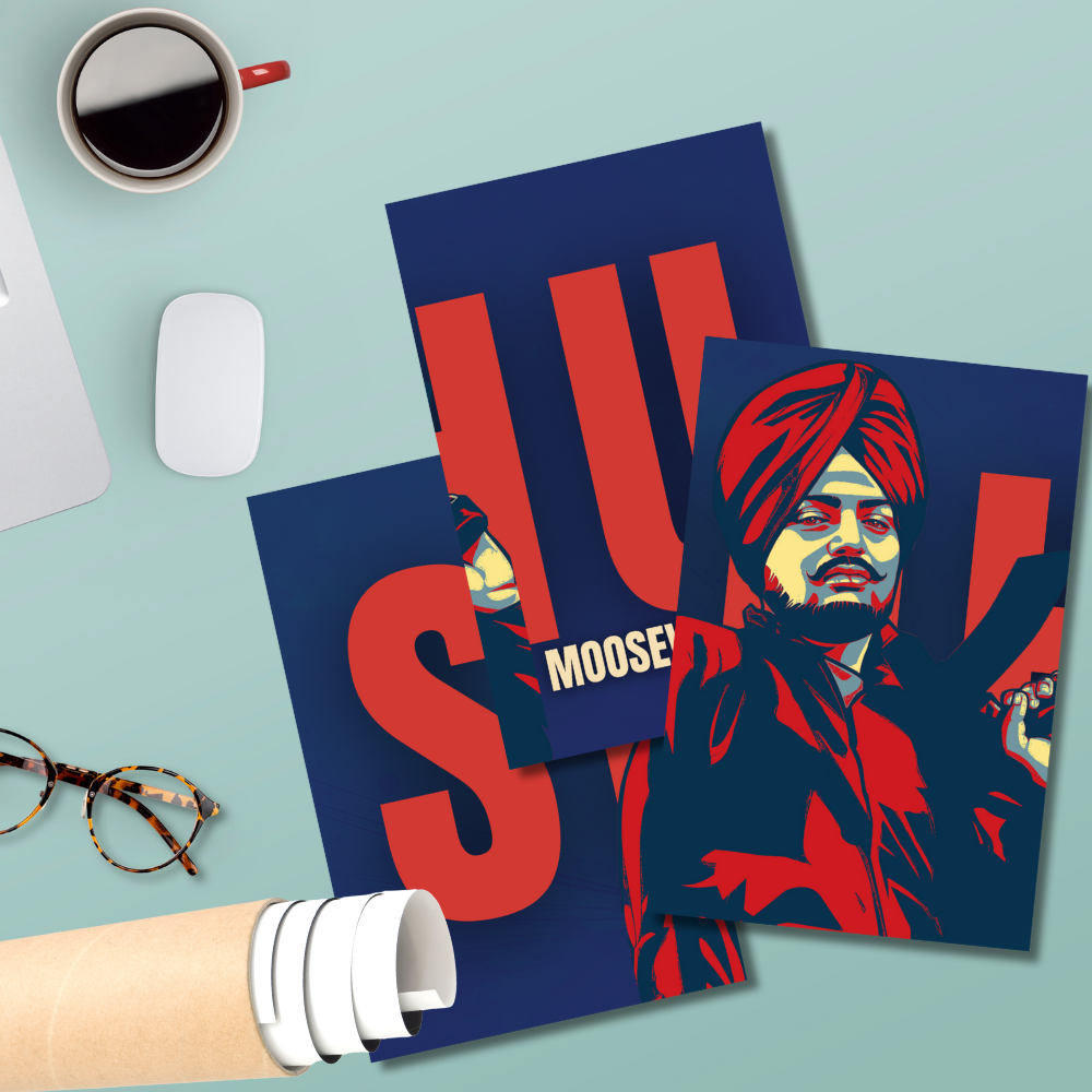 Sidhu Moosewala 3-panel split wall poster featuring pop-art style Poster