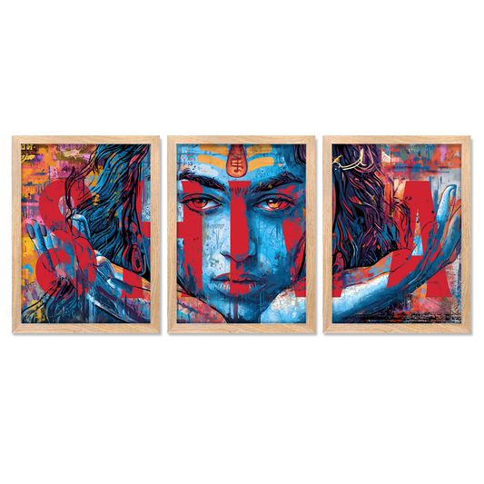 Set of 3 Split Shiv Wall Art Paintings Frame 10x13 Inch for Home Decoration, Living Room, Bedroom, Kitchen, and Office Wall Decoration Classic Aesthetic, Shiv wall split frame painting, Lord Shiva wall art, spiritual wall decor, Shiva frame set, Hindu god paintings, Trishul wall art, Mahadev wall art frame Posters Wall art, framed art prints, home décor, office décor, living room wall art, bedroom wall décor, kitchen wall art, modern wall decoration, art prints set, classic art decor.