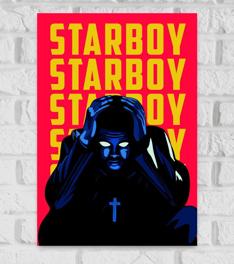 Starboy Song Daft Punk &The Weeknd Singers Pop Art Music Artist Matte Finish Artwork Bollywood Hollywood Song Red & Yellow Color Poster