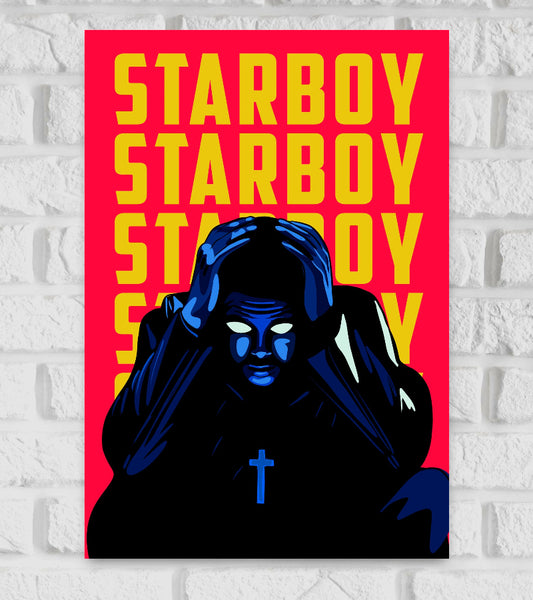 Starboy Song Daft Punk &The Weeknd Singers Pop Art Music Artist Matte Finish Artwork Bollywood Hollywood Song Red & Yellow Color Poster