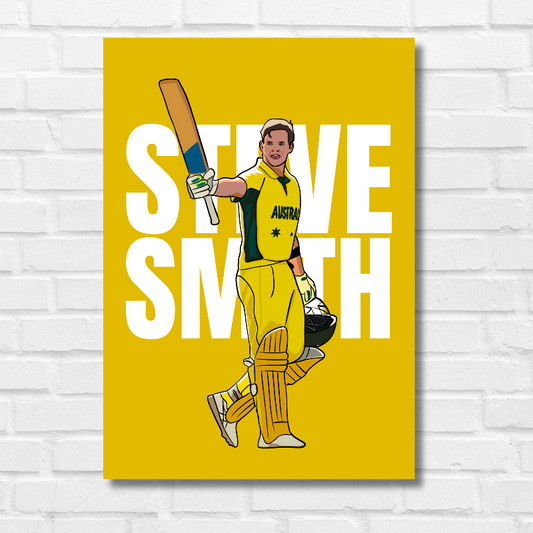 Steve Smith Australian International cricketer Sports Player Cricket World Cup T20 IPL  Blue & White Matte Finish Yellow & White Color Wall Decor Posters Frame