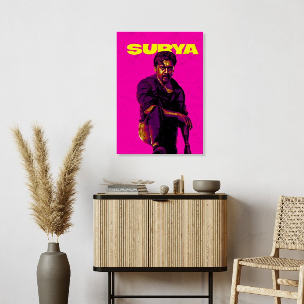 Actor Suriya Frame Poster, Tamil Movie Framed Poster, Tamil Movie Posters, Tamil Actors Posters for wall decor, room decor, Living aera, Dining hall Tamil Cinema wall art