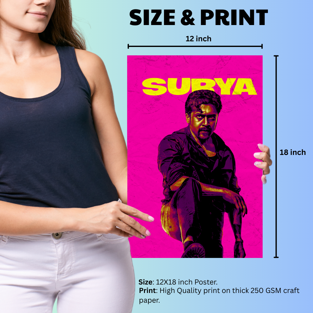 Actor Suriya Frame Poster, Tamil Movie Framed Poster, Tamil Movie Posters, Tamil Actors Posters for wall decor, room decor, Living aera, Dining hall Tamil Cinema wall art