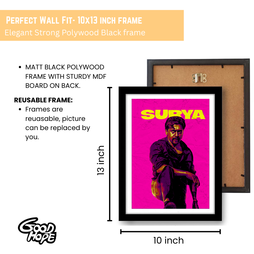 Actor Suriya Frame Poster, Tamil Movie Framed Poster, Tamil Movie Posters, Tamil Actors Posters for wall decor, room decor, Living aera, Dining hall Tamil Cinema wall art