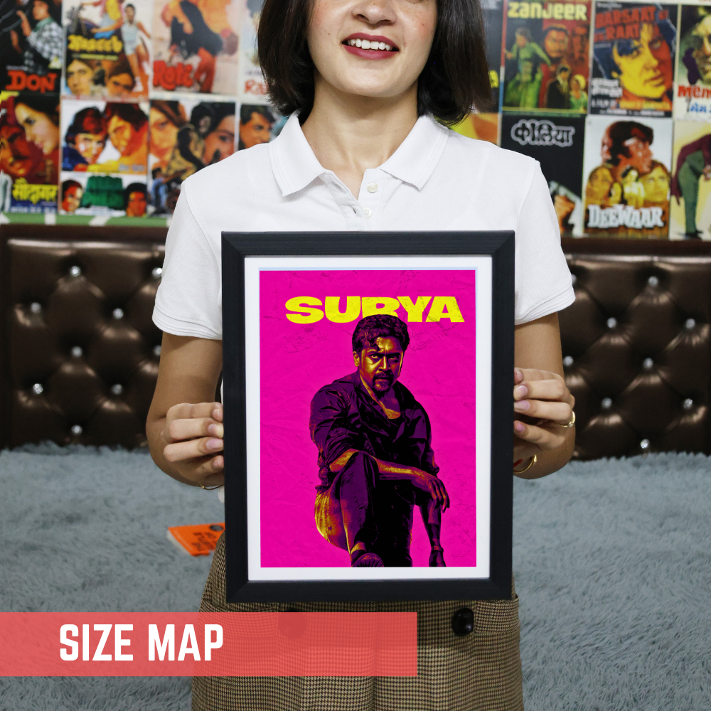 Actor Suriya Frame Poster, Tamil Movie Framed Poster, Tamil Movie Posters, Tamil Actors Posters for wall decor, room decor, Living aera, Dining hall Tamil Cinema wall art