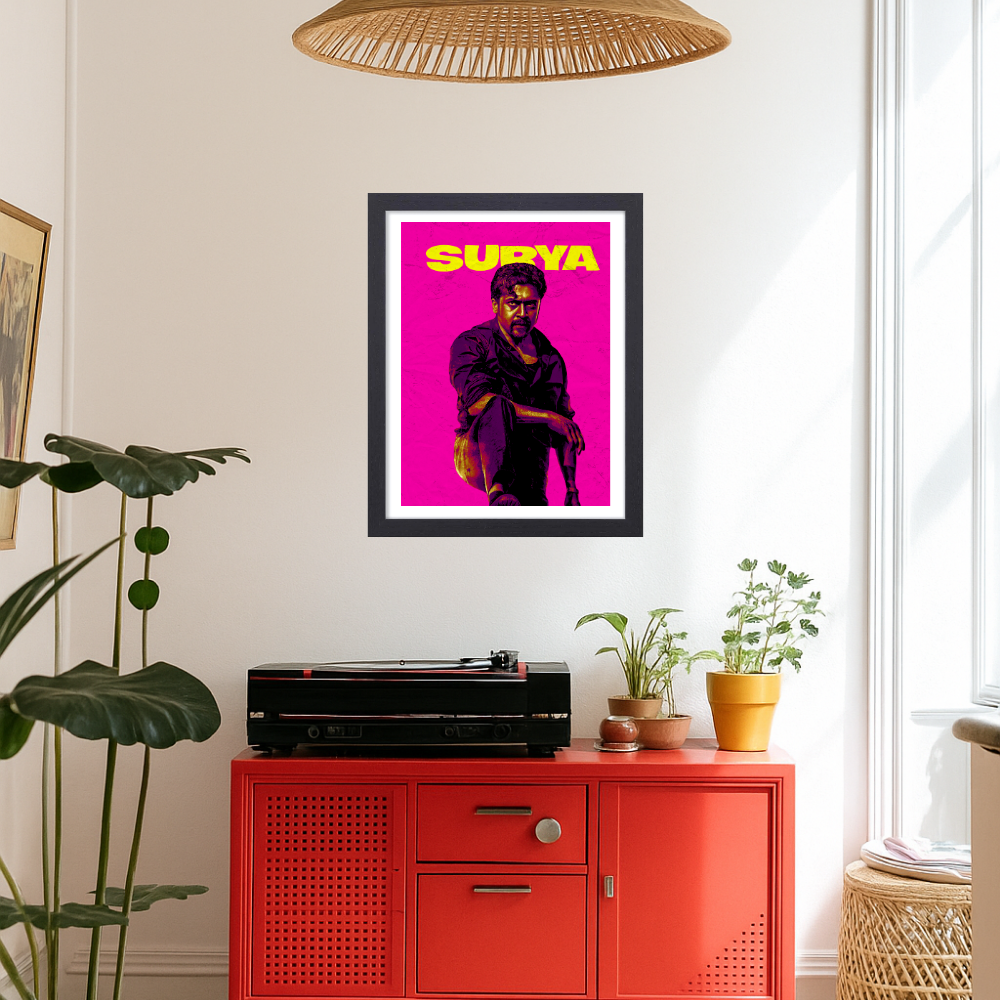 Actor Suriya Frame Poster, Tamil Movie Framed Poster, Tamil Movie Posters, Tamil Actors Posters for wall decor, room decor, Living aera, Dining hall Tamil Cinema wall art
