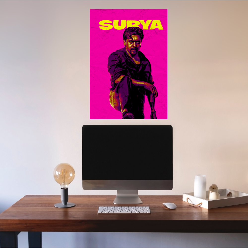 Actor Suriya Frame Poster, Tamil Movie Framed Poster, Tamil Movie Posters, Tamil Actors Posters for wall decor, room decor, Living aera, Dining hall Tamil Cinema wall art
