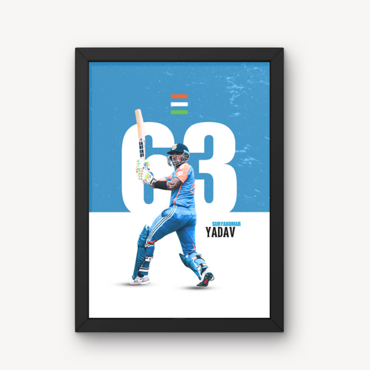 Suryakumar Yadav Indian Cricketer Sports Player Cricket World Cup T20 IPL Motivational Quote White & Blue Color Matte Finish Wall Decor Posters Frame