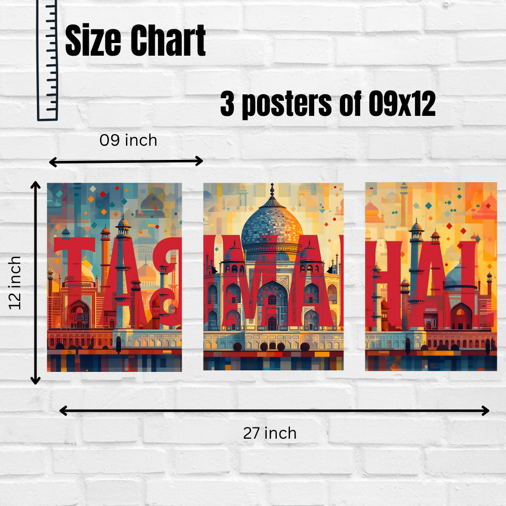 Good Hope Set of 3 Split TajMahal Wall Art Paintings Framed Poster for Home Decoration, Living Room, Bedroom, Kitchen, and Office Wall Decoration Classic Aesthetic