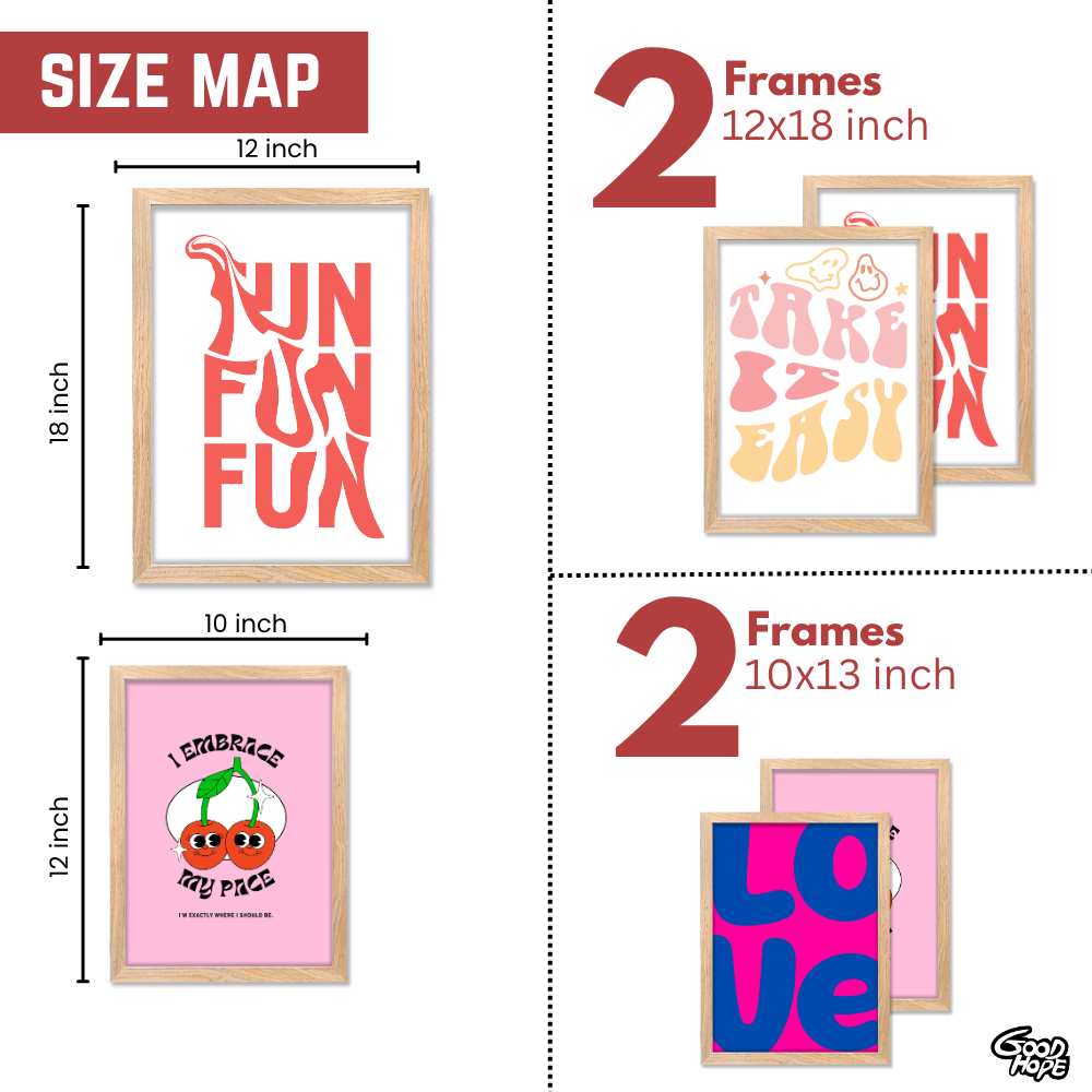 Good Hope Set of 4 Aesthetic Wall Posters for Girls Home Decor – Aesthetic Framed Combo in 2 Sizes – 12x18 & 10x13 Inch