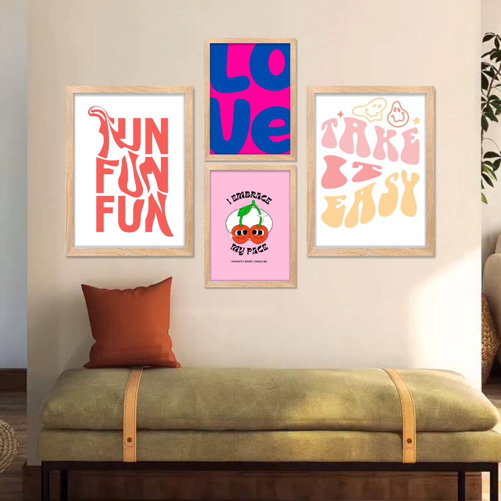 Good Hope Set of 4 Aesthetic Wall Posters for Girls Home Decor – Aesthetic Framed Combo in 2 Sizes – 12x18 & 10x13 Inch