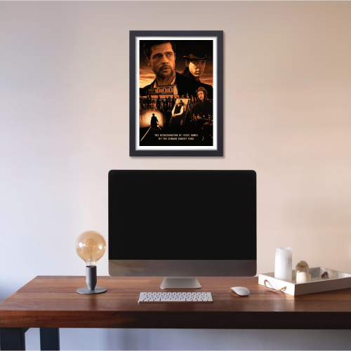 The Assassination of Jesse James by the Coward Robert Ford Movie Poster Frame Western Film Crime Artwork Framed Posters Hollywood Movies Canvas Painting Photo Frames for Wall Decor Home Decoration Living Room Bedroom Office Study Room Cafe