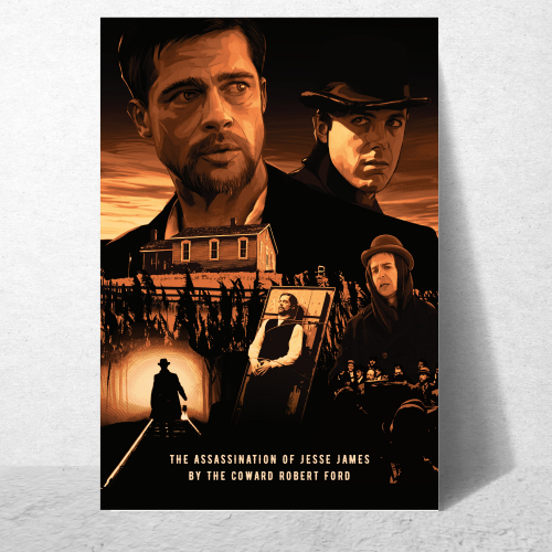 The Assassination of Jesse James by the Coward Robert Ford Movie Poster Frame Western Film Crime Artwork Framed Posters Hollywood Movies Canvas Painting Photo Frames for Wall Decor Home Decoration Living Room Bedroom Office Study Room Cafe