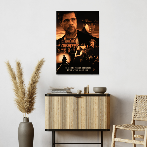 The Assassination of Jesse James by the Coward Robert Ford Movie Poster Frame Western Film Crime Artwork Framed Posters Hollywood Movies Canvas Painting Photo Frames for Wall Decor Home Decoration Living Room Bedroom Office Study Room Cafe