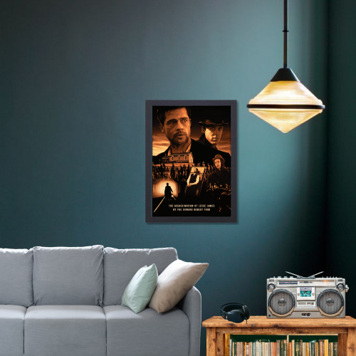 The Assassination of Jesse James by the Coward Robert Ford Movie Poster Frame Western Film Crime Artwork Framed Posters Hollywood Movies Canvas Painting Photo Frames for Wall Decor Home Decoration Living Room Bedroom Office Study Room Cafe