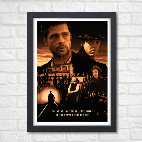 The Assassination of Jesse James by the Coward Robert Ford Movie Poster Frame Western Film Crime Artwork Framed Posters Hollywood Movies Canvas Painting Photo Frames for Wall Decor Home Decoration Living Room Bedroom Office Study Room Cafe