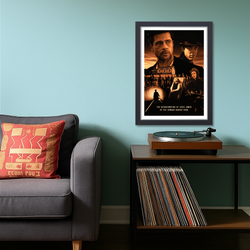 The Assassination of Jesse James by the Coward Robert Ford Movie Poster Frame Western Film Crime Artwork Framed Posters Hollywood Movies Canvas Painting Photo Frames for Wall Decor Home Decoration Living Room Bedroom Office Study Room Cafe
