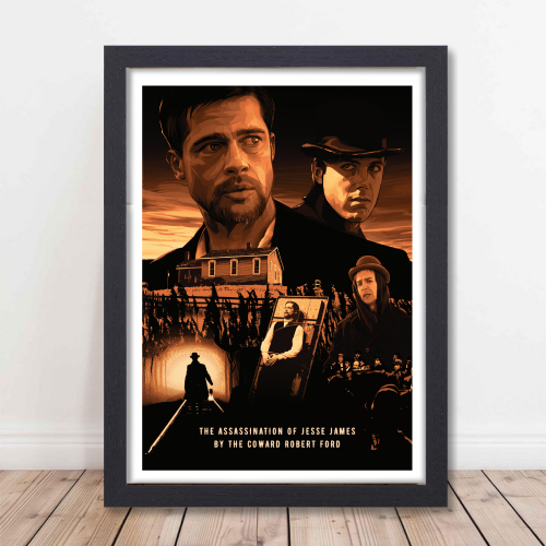 The Assassination of Jesse James by the Coward Robert Ford Movie Poster Frame Western Film Crime Artwork Framed Posters Hollywood Movies Canvas Painting Photo Frames for Wall Decor Home Decoration Living Room Bedroom Office Study Room Cafe