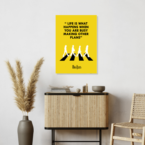 beatles music poster images, beatles music poster for sale, beatles music poster prints, beatles music poster print, beatles music poster art, beatles music poster vintage,  beatles music poster template, beatles music poster design, beatles music poster collection, beatles music poster, beatles band poster, beatles song poster, the beatles music poster, the beatles photo, the beatles images, Yellow Beatles quote poster with black text “Life is what happens when you are busy making other plans” 
