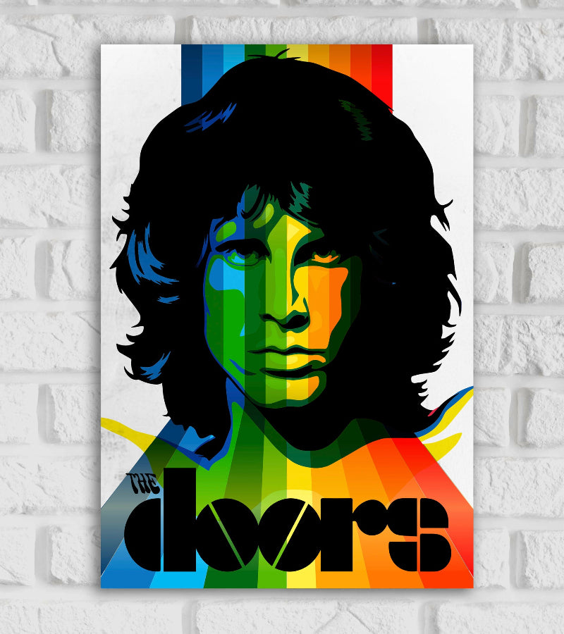 The Doors Rock band Pinting Pop Culture Art Music Artist Artwork Popular Singers Singing illustration Hollywood Songs Colorful Matte Finish Beautiful Wall Decor Framed Poster