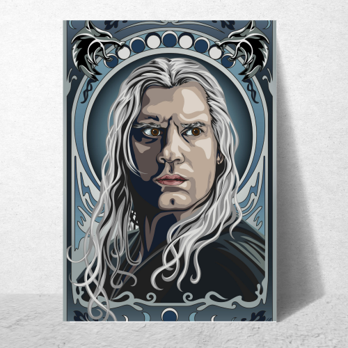 The Witcher Drama Series Poster Frame Geralt of Rivia Fictional Character Artwork Framed Posters Hollywood Movies Seasons Canvas Painting Photo Frames for Wall Decor Home Decoration Restraunt Cafe Living Room Dining Hall Bedroom Gaming rooms