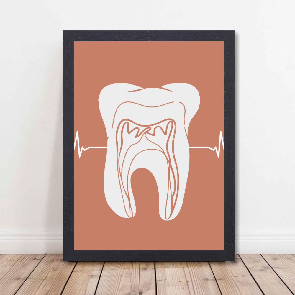 Dentist Funny Quote Wall Frames for Dental Clini, Photo Frame for Hospital With Hanging Hook | Brush Framed oster Pictures for Wall Decoration Dental Art Print – Tooth Anatomy Line Illustration Black Frame