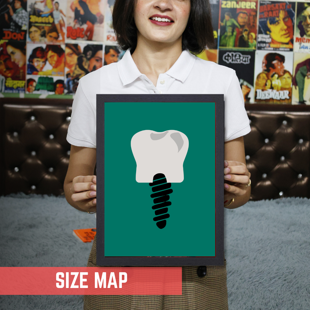 Dentist Funny Quote Wall Frames for Dental Clini, Photo Frame for Hospital With Hanging Hook | Brush Framed oster Pictures for Wall Decoration Dental Implant Illustration Wall Art – Modern Tooth with Screw Design in Black Frame