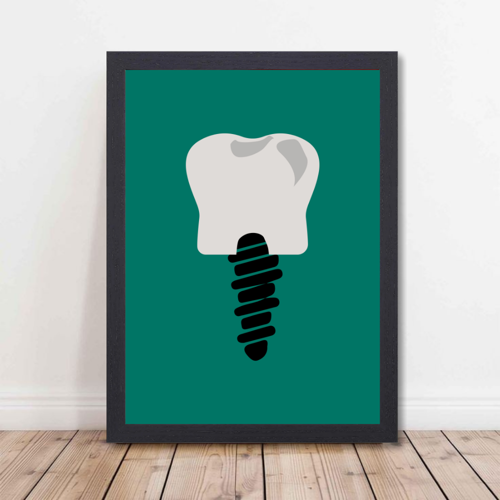Dentist Funny Quote Wall Frames for Dental Clini, Photo Frame for Hospital With Hanging Hook | Brush Framed oster Pictures for Wall Decoration Dental Implant Illustration Wall Art – Modern Tooth with Screw Design in Black Frame