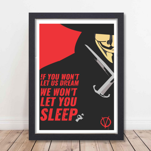 V For Vendetta Film Poster Frame  Action Sci-fi Movie Artwork Framed Posters Hollywood Movies Canvas Painting Photo Frames for Wall Decor Home Decoration Living Room Bedroom Office Study Room Cafe